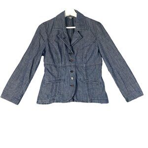 J. JILL‎ Denim Fitted Jacket Womens Sz 6 Collar Dark Wash Blue Casual Y2K Norm